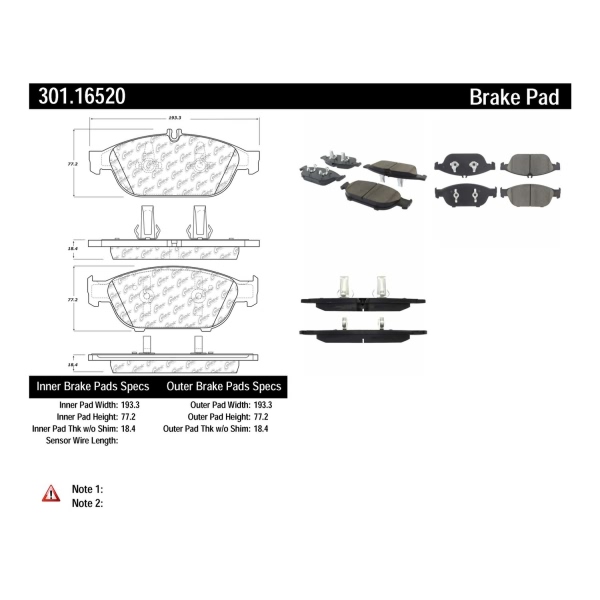 Centric Premium Ceramic Front Disc Brake Pads 301.16520