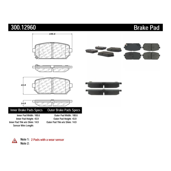 Centric Premium Semi-Metallic Rear Disc Brake Pads 300.12960