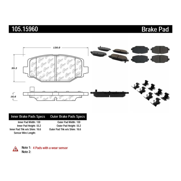 Centric Posi Quiet™ Ceramic Rear Disc Brake Pads 105.15960
