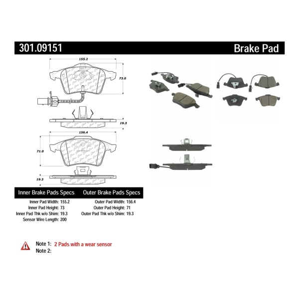 Centric Premium Ceramic Front Disc Brake Pads 301.09151