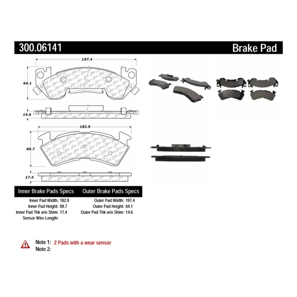 Centric Premium Semi-Metallic Front Disc Brake Pads 300.06141