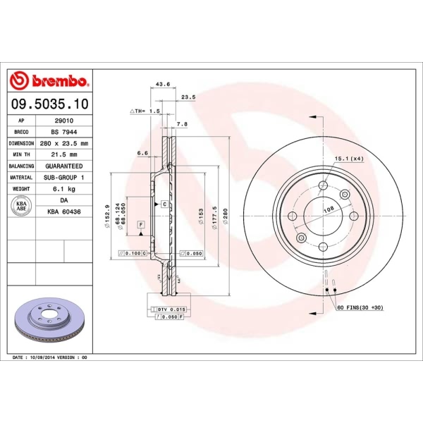 brembo OE Replacement Vented Front Brake Rotor 09.5035.10