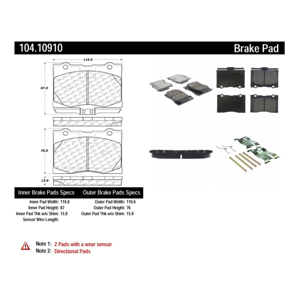 Centric Posi Quiet™ Semi-Metallic Front Disc Brake Pads 104.10910