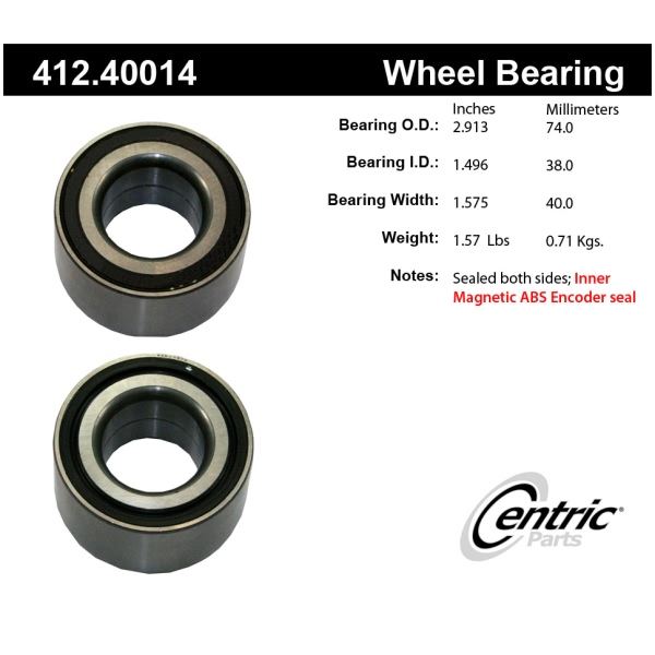 Centric Premium™ Front Driver Side Double Row Wheel Bearing 412.40014