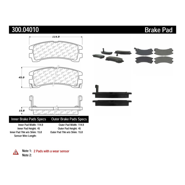 Centric Premium Semi-Metallic Rear Disc Brake Pads 300.04010