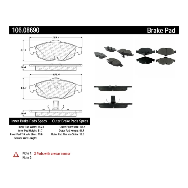 Centric Posi Quiet™ Extended Wear Semi-Metallic Front Disc Brake Pads 106.08690
