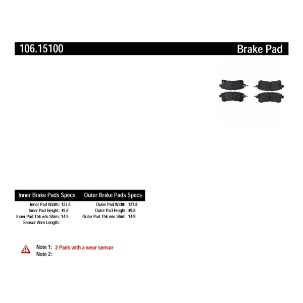 Centric Posi Quiet™ Extended Wear Semi-Metallic Rear Disc Brake Pads 106.15100