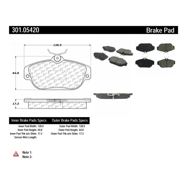 Centric Premium Ceramic Front Disc Brake Pads 301.05420