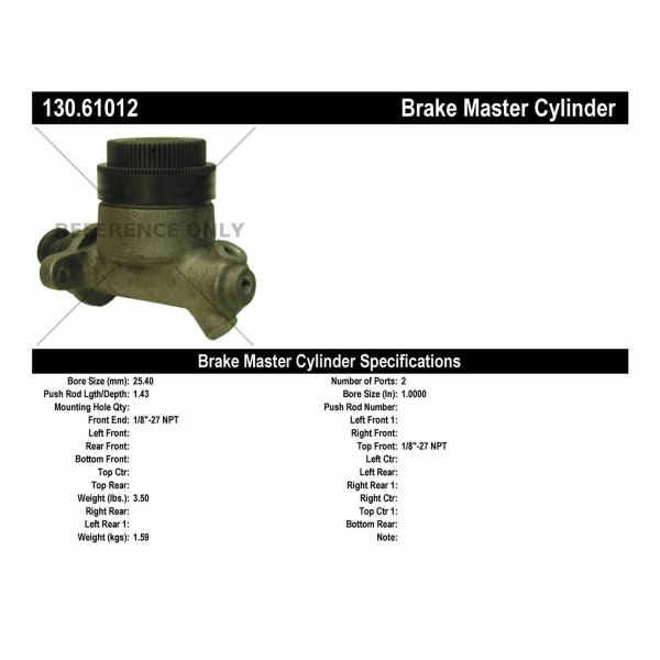 Centric Premium Brake Master Cylinder 130.61012