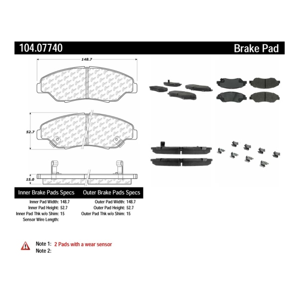 Centric Posi Quiet™ Semi-Metallic Front Disc Brake Pads 104.07740