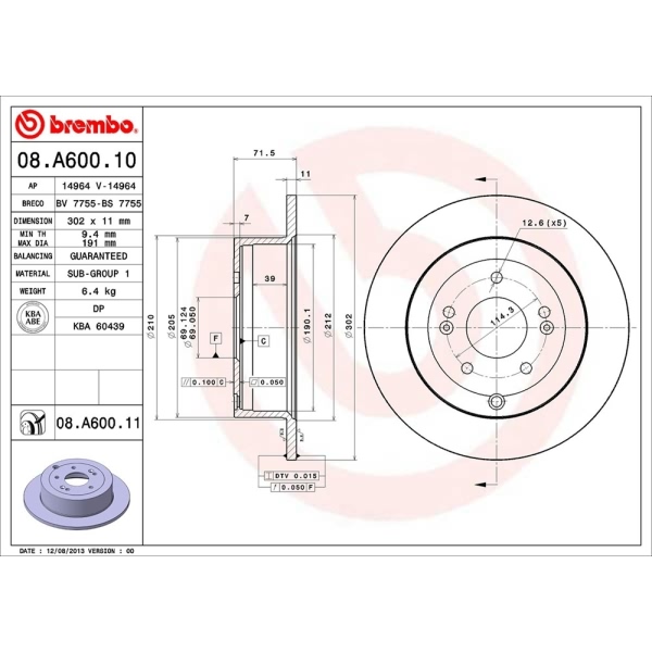 brembo UV Coated Series Solid Rear Brake Rotor 08.A600.11