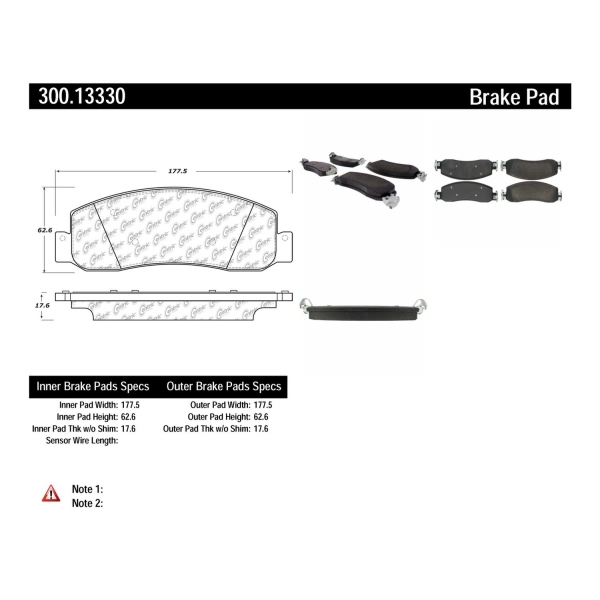 Centric Premium Semi-Metallic Front Disc Brake Pads 300.13330