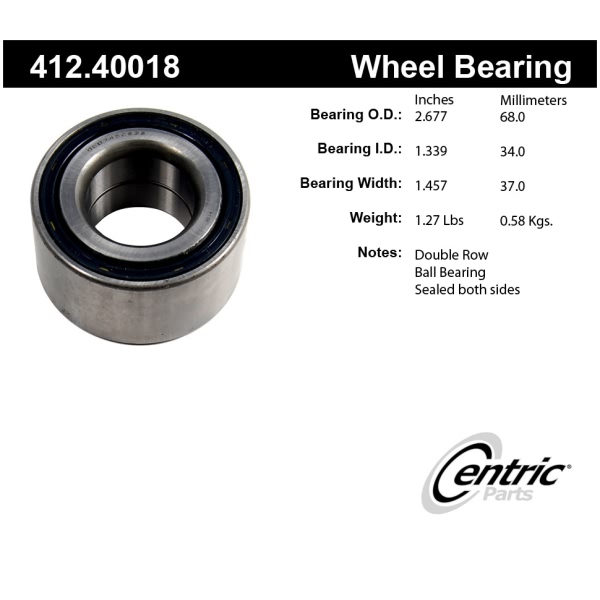 Centric Premium™ Rear Driver Side Double Row Wheel Bearing 412.40018