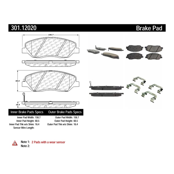 Centric Premium Ceramic Front Disc Brake Pads 301.12020