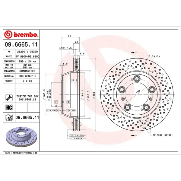 brembo UV Coated Series Drilled Vented Rear Brake Rotor 09.6665.11