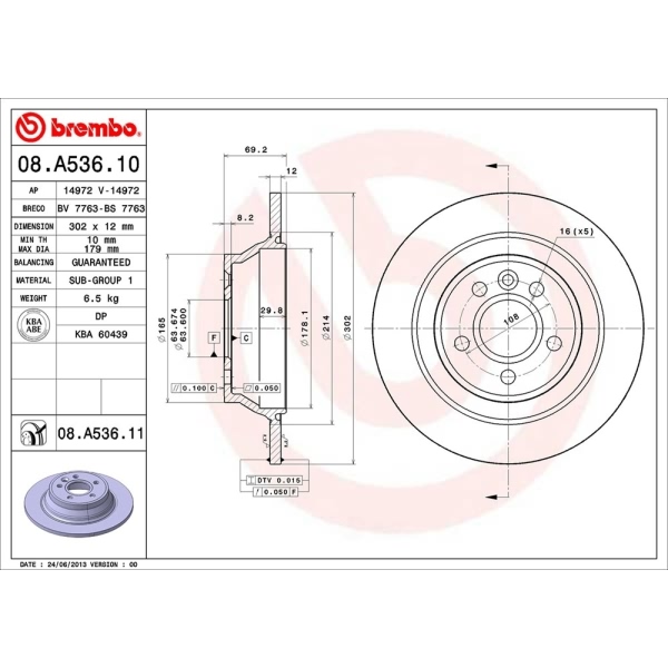 brembo UV Coated Series Solid Rear Brake Rotor 08.A536.11