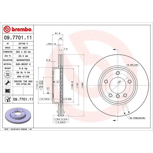 brembo UV Coated Series Vented Front Brake Rotor 09.7701.11