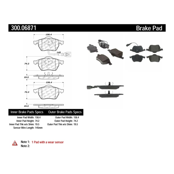 Centric Premium Semi-Metallic Front Disc Brake Pads 300.06871