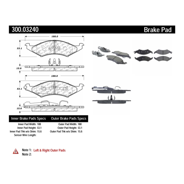 Centric Premium Semi-Metallic Front Disc Brake Pads 300.03240