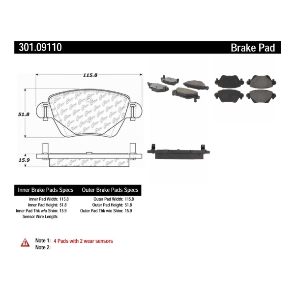 Centric Premium Ceramic Rear Disc Brake Pads 301.09110