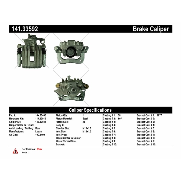 Centric Remanufactured Semi-Loaded Rear Driver Side Brake Caliper 141.33592