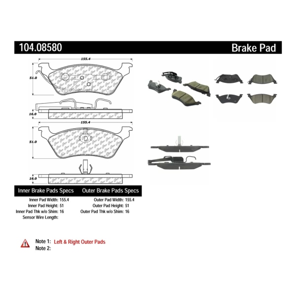 Centric Posi Quiet™ Semi-Metallic Rear Disc Brake Pads 104.08580
