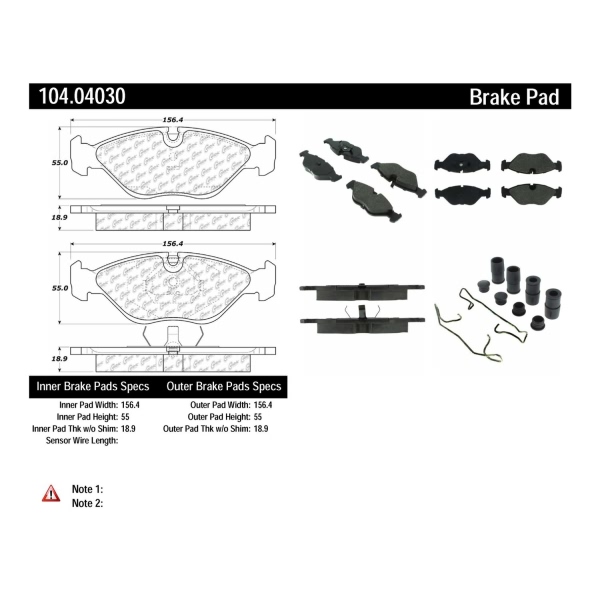 Centric Posi Quiet™ Semi-Metallic Front Disc Brake Pads 104.04030