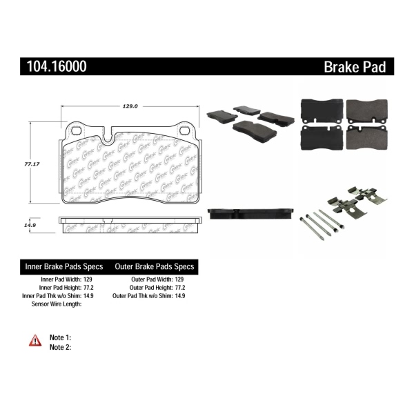 Centric Posi Quiet™ Semi-Metallic Brake Pads With Hardware 104.16000