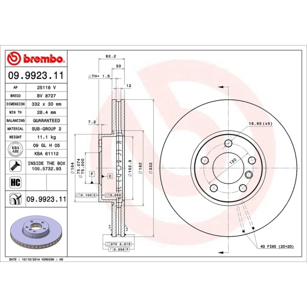 brembo UV Coated Series Vented Front Brake Rotor 09.9923.11