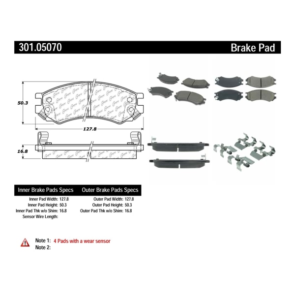 Centric Premium Ceramic Front Disc Brake Pads 301.05070