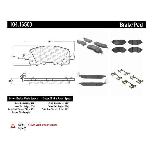 Centric Posi Quiet™ Semi-Metallic Brake Pads With Hardware 104.16500