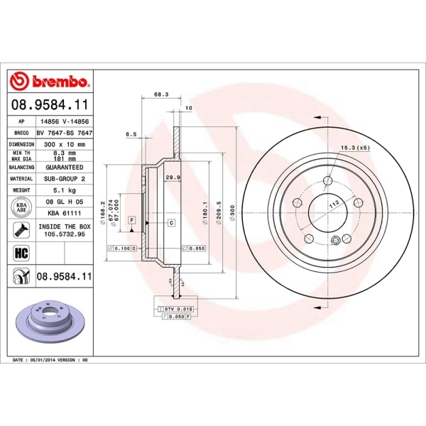 brembo UV Coated Series Solid Rear Brake Rotor 08.9584.11