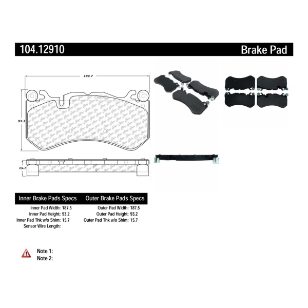 Centric Posi Quiet™ Semi-Metallic Front Disc Brake Pads 104.12910