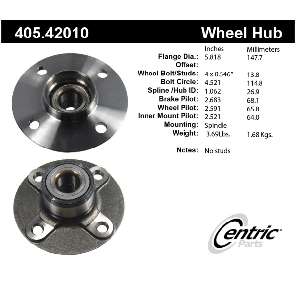 Centric Premium™ Rear Driver Side Non-Driven Wheel Bearing and Hub Assembly 405.42010