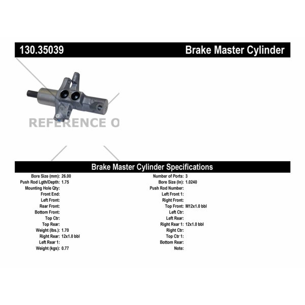 Centric Premium Brake Master Cylinder 130.35039