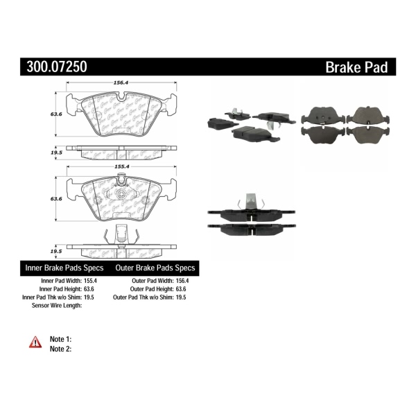 Centric Premium Semi-Metallic Front Disc Brake Pads 300.07250