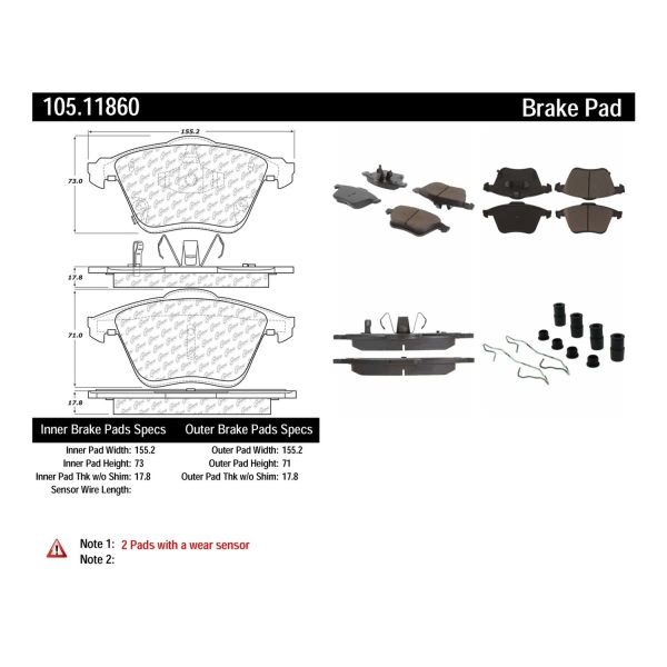 Centric Posi Quiet™ Ceramic Front Disc Brake Pads 105.11860