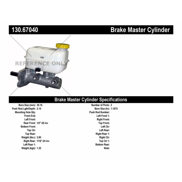 Centric Premium Brake Master Cylinder 130.67040