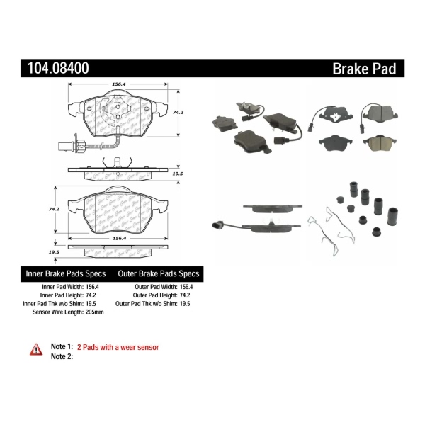 Centric Posi Quiet™ Semi-Metallic Front Disc Brake Pads 104.08400