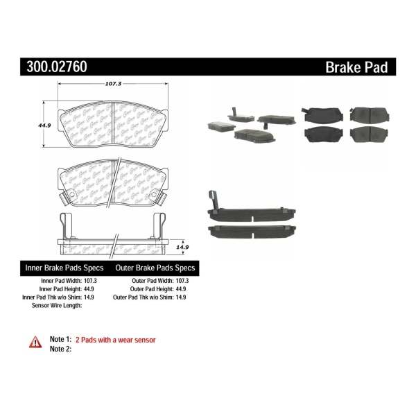 Centric Premium Semi-Metallic Front Disc Brake Pads 300.02760