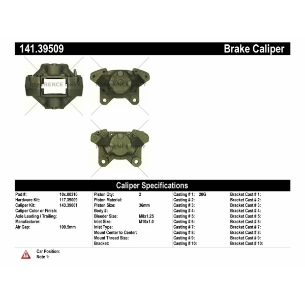 Centric Remanufactured Semi-Loaded Rear Passenger Side Brake Caliper 141.39509