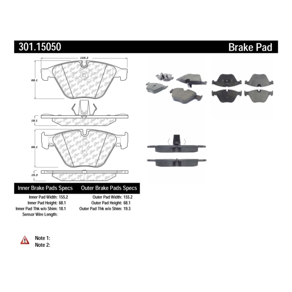 Centric Premium Ceramic Front Disc Brake Pads 301.15050