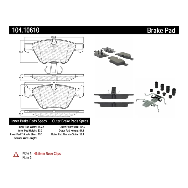 Centric Posi Quiet™ Semi-Metallic Front Disc Brake Pads 104.10610