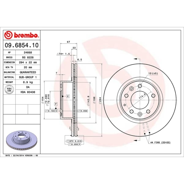 brembo OE Replacement Vented Front Brake Rotor 09.6854.10