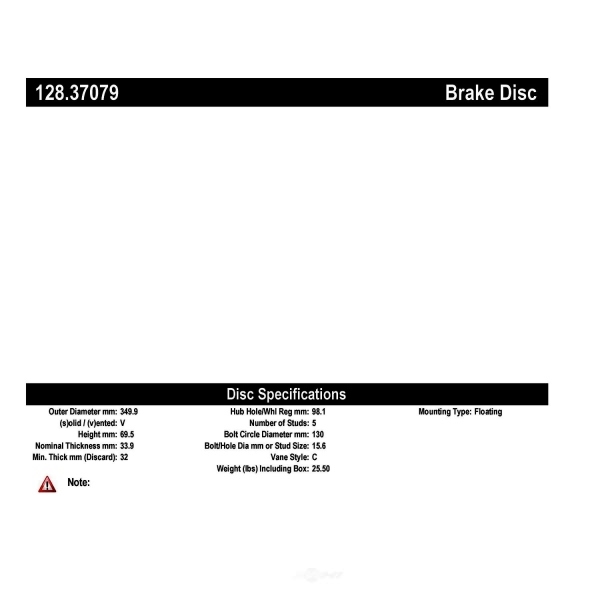 Centric SportStop Drilled 1-Piece Front Passenger Side Brake Rotor 128.37079