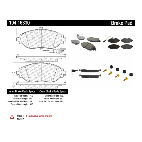 Centric Posi Quiet™ Semi-Metallic Front Disc Brake Pads 104.16330