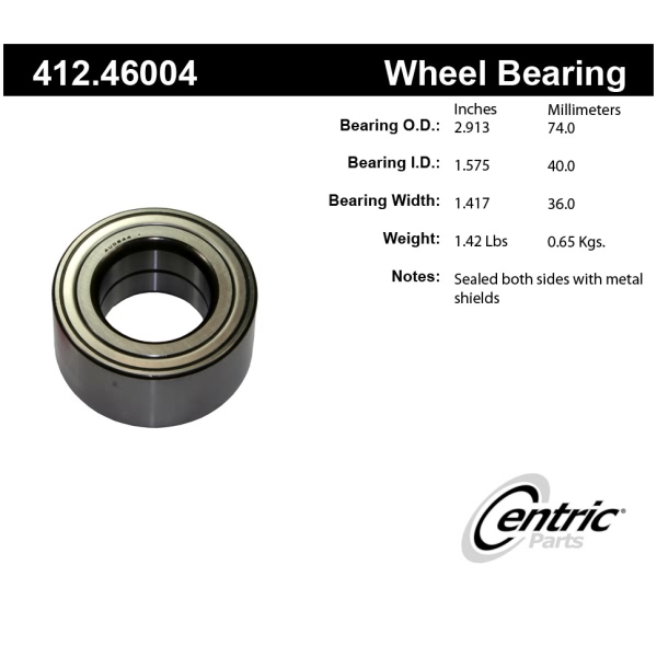 Centric Premium™ Front Passenger Side Double Row Wheel Bearing 412.46004