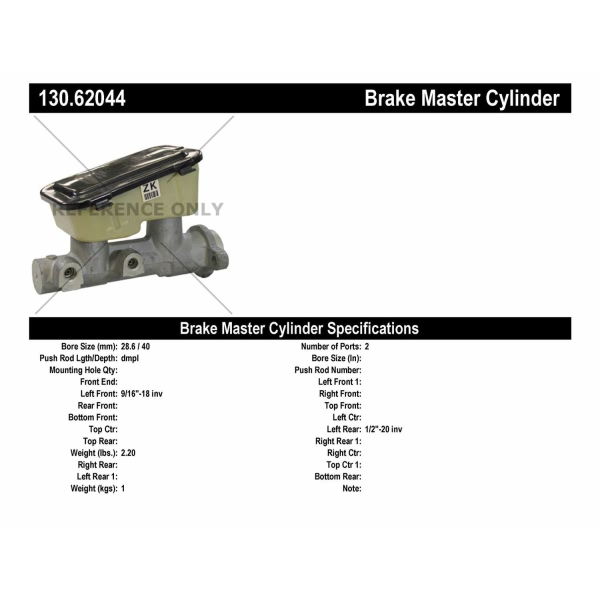 Centric Premium Brake Master Cylinder 130.62044