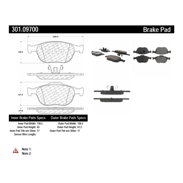 Centric Premium Ceramic Front Disc Brake Pads 301.09700