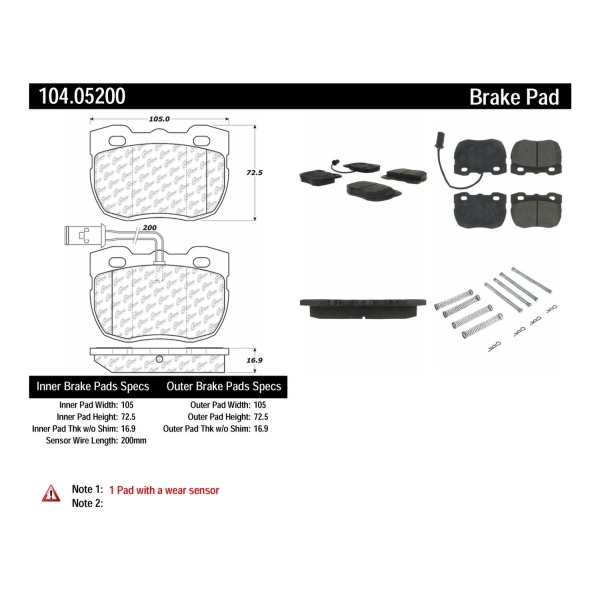 Centric Posi Quiet™ Semi-Metallic Front Disc Brake Pads 104.05200